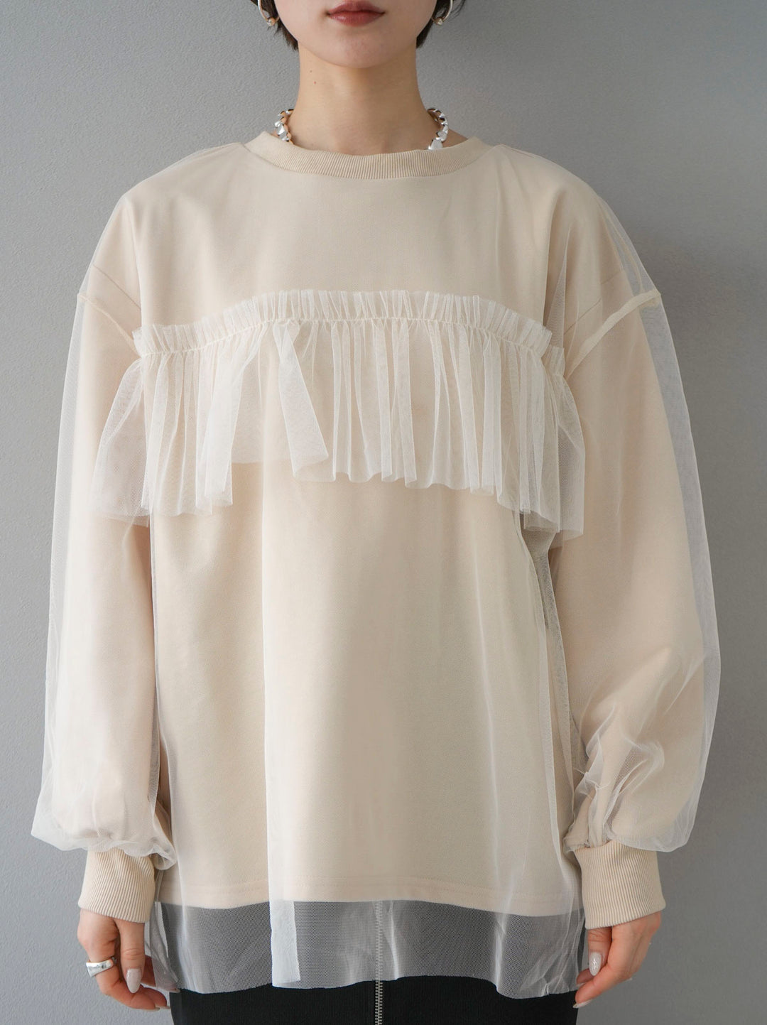 [Pre-order] Tulle Docking Sweat Pullover/Light Beige