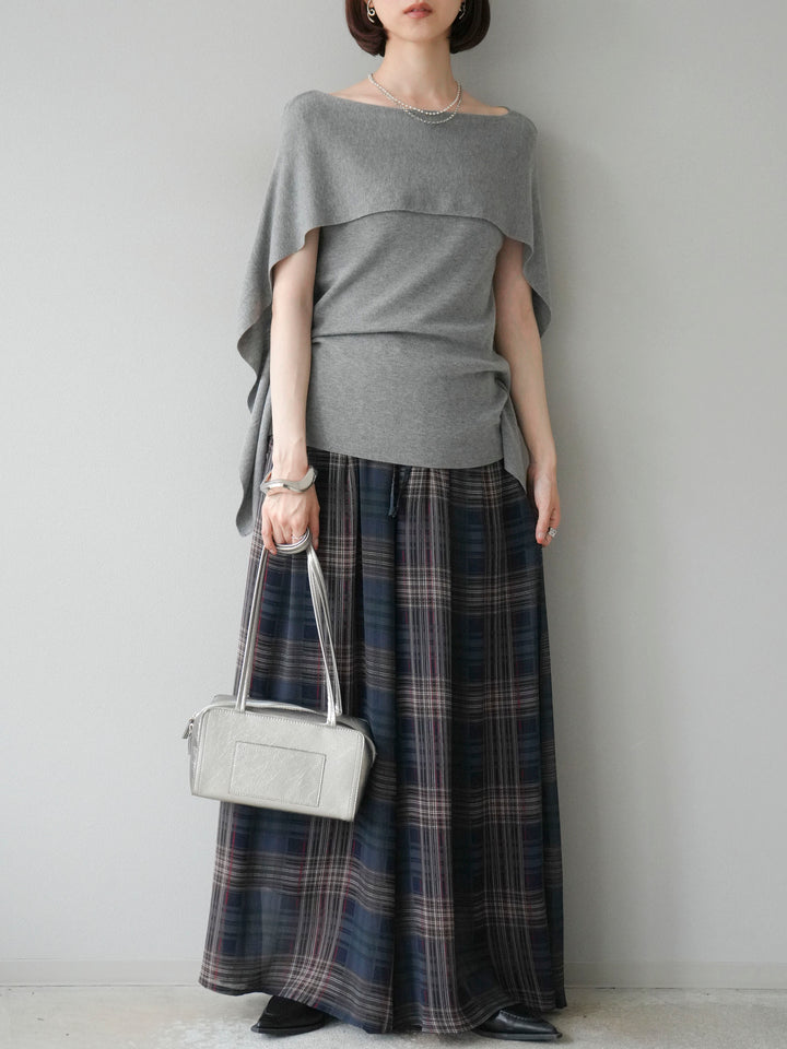 [予約]マントデザインスリットドルマンニット/グレー