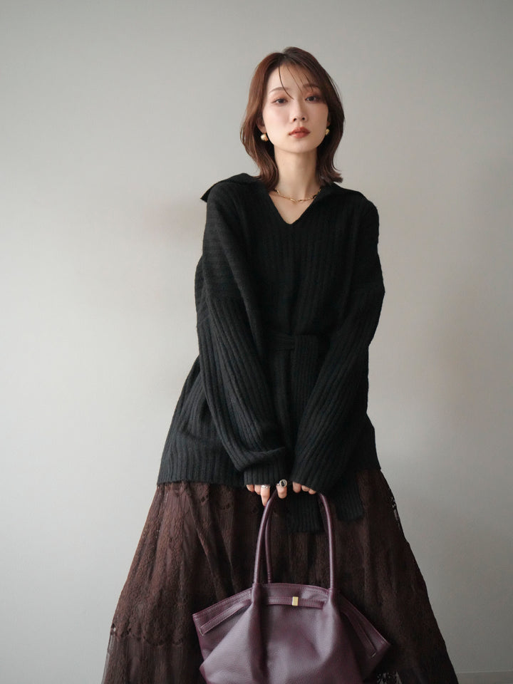 [予約]ワイドリブポロニットプルオーバー/black