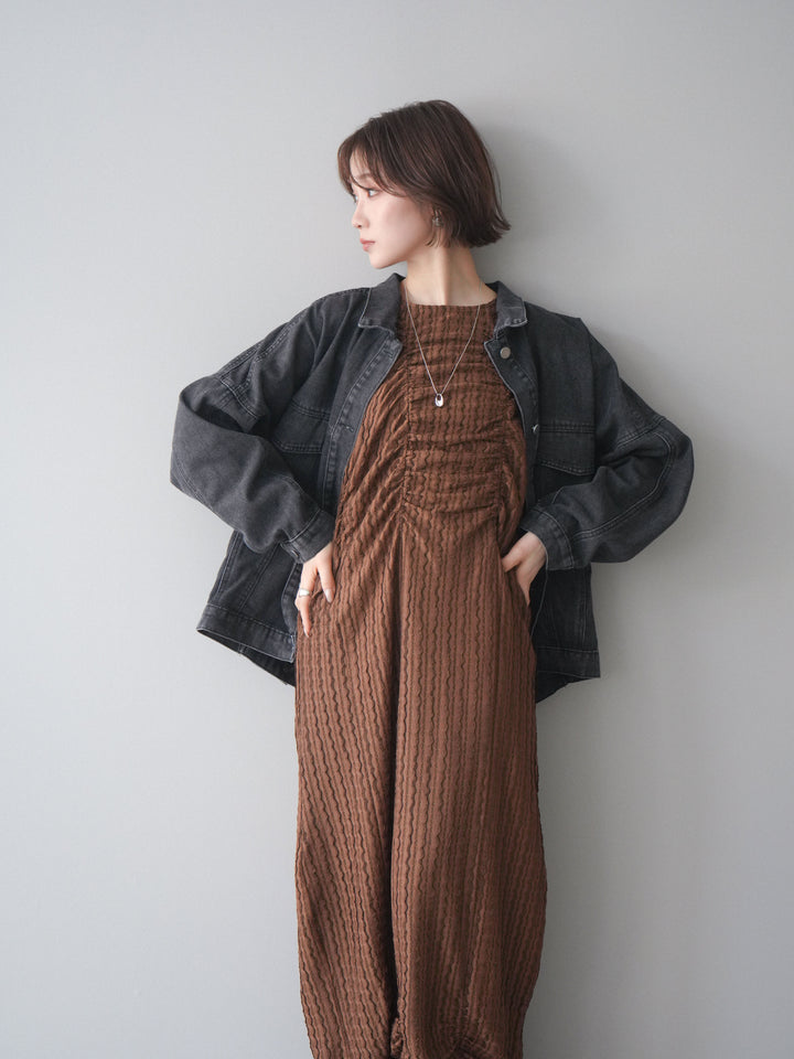 [予約]シャーリングジャガードノースリーブワンピース/brown