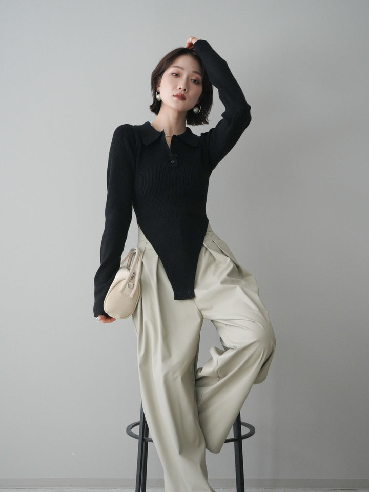 [予約]リブポロニットボディスーツ/black