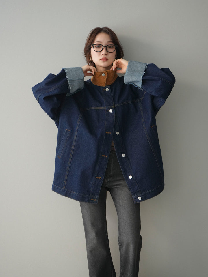[予約]コーデュロイ×デニムミドルジャケット/indigo