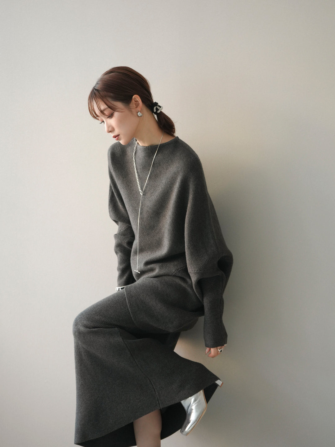 [SET]ウール混ドルマンニット&スカートSET UP(2set)