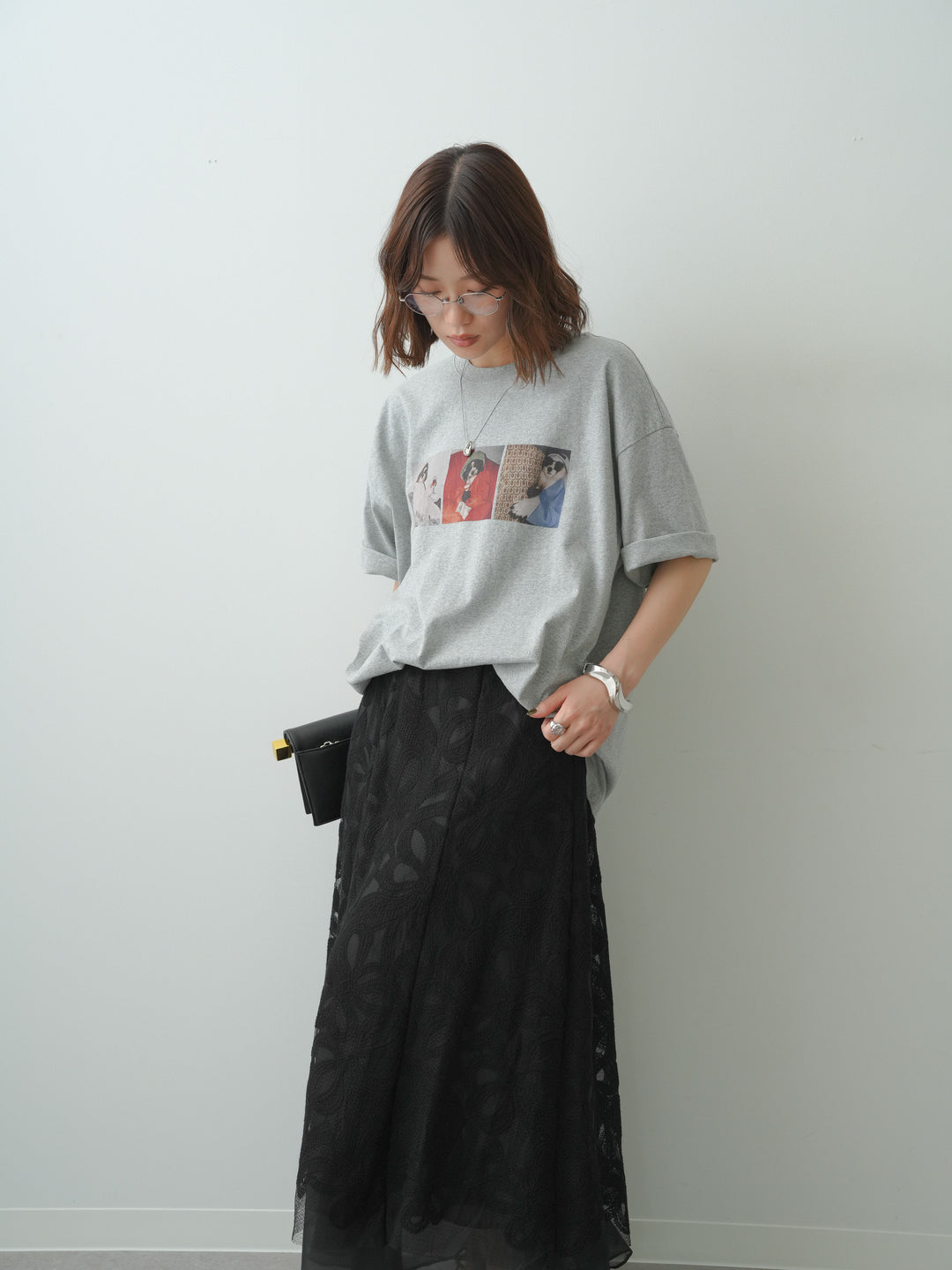 [SET]スリードッグフォトボックスTEE+フラワーレースレイヤードスカート(2set)