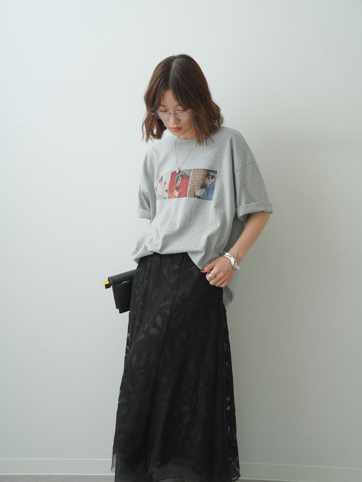 [SET]スリードッグフォトボックスTEE+フラワーレースレイヤードスカート(2set)