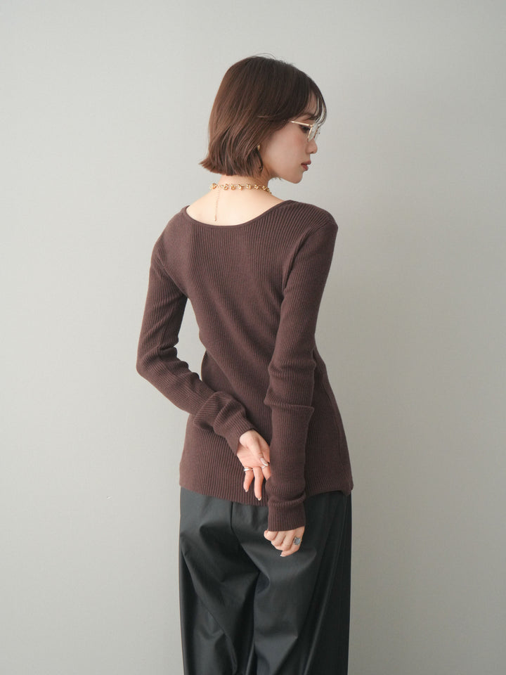 [予約]前後2WAYリブ編みクルーネックカーディガン/darkbrown