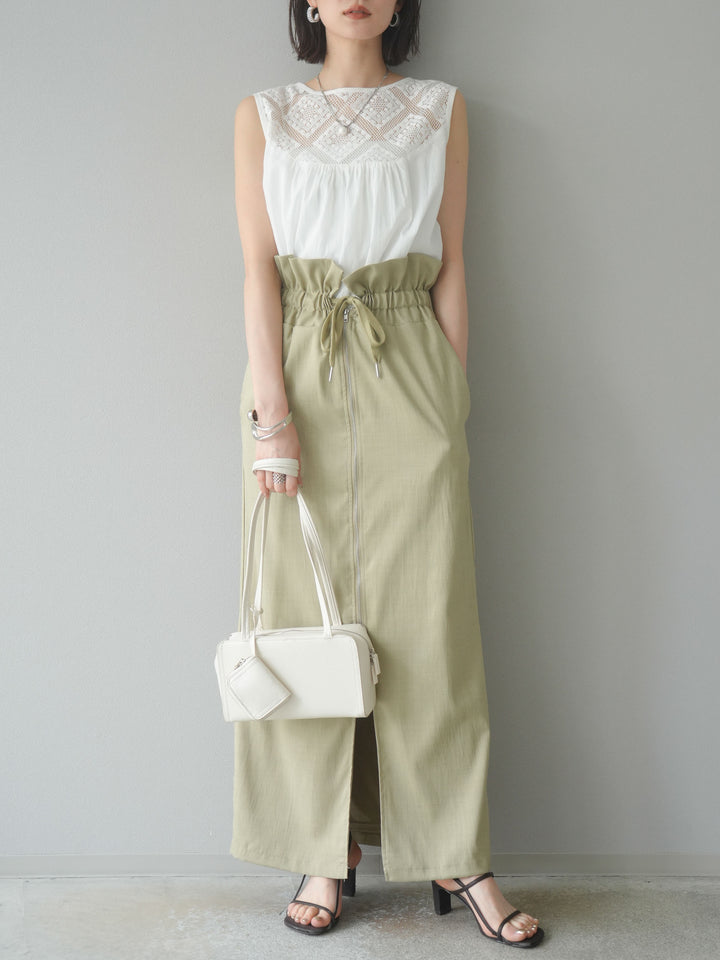 [予約]インド製コットンレース切替ノースリブラウス/オフ