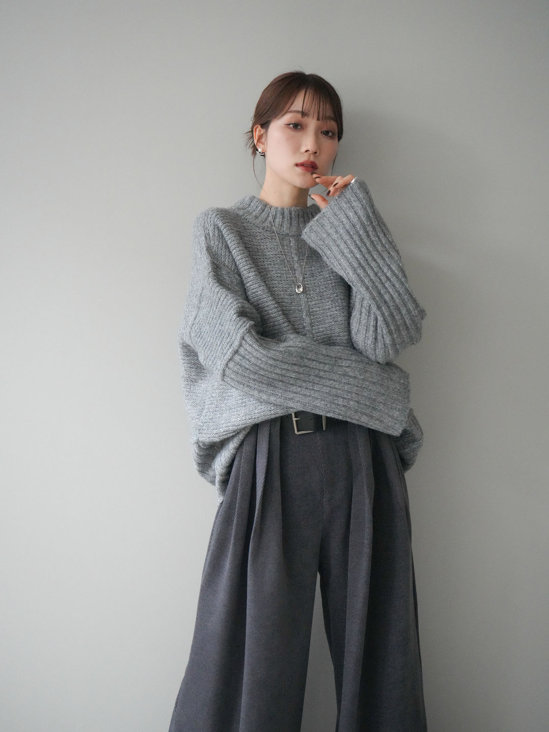 [SET]編み地切替ボトルネックニットプルオーバー+編み地切替ボトルネックニットプルオーバー(2set)