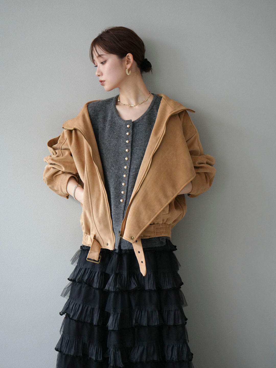 [予約]スエードライダースジャケット/ベージュ