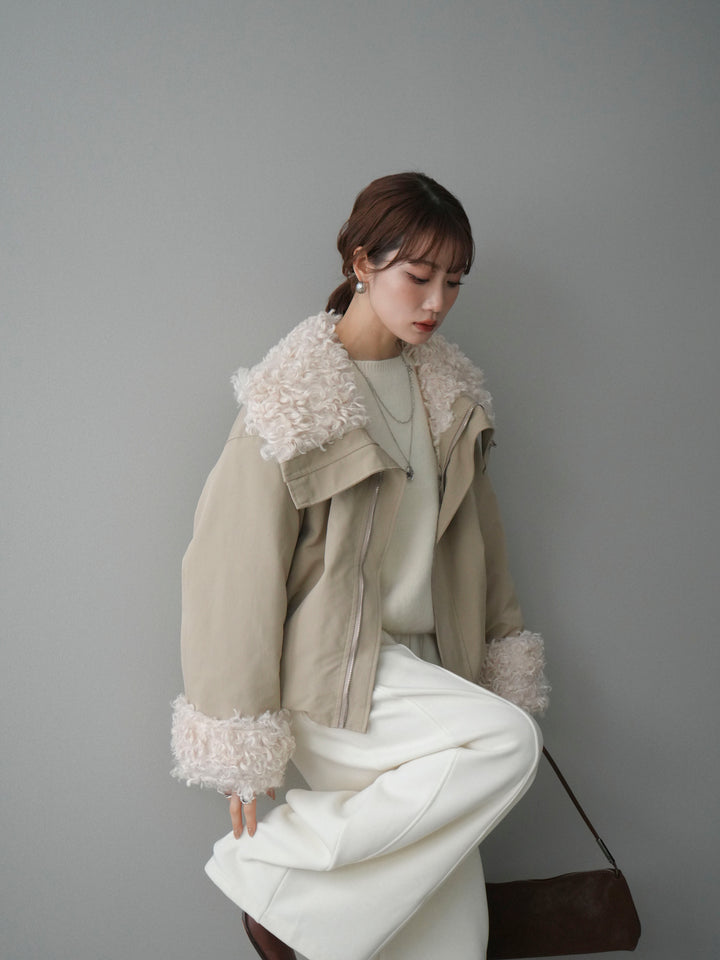 [SET]プードルファーダウンジャケット+アンゴラタッチボートネッククロップドプルオーバー(2set)