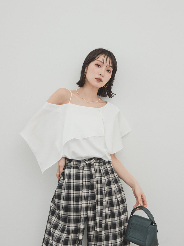 [予約]ワンショルラッフルブラウス/オフ