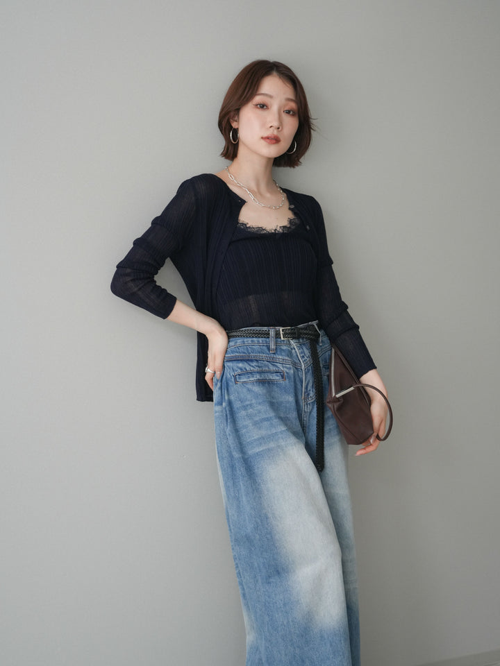 [予約]インナーレースキャミソール＆カーディガンアンサンブル/navy