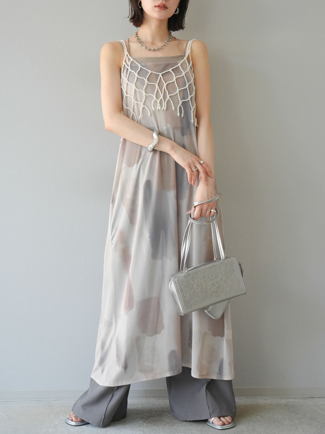 [予約]水彩アートシアーキャミワンピース/エクリュ