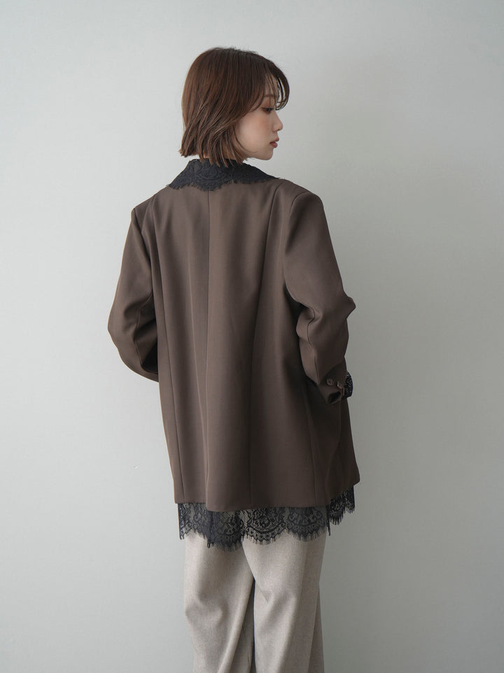 [予約]レースドッキングオーバージャケット/brown