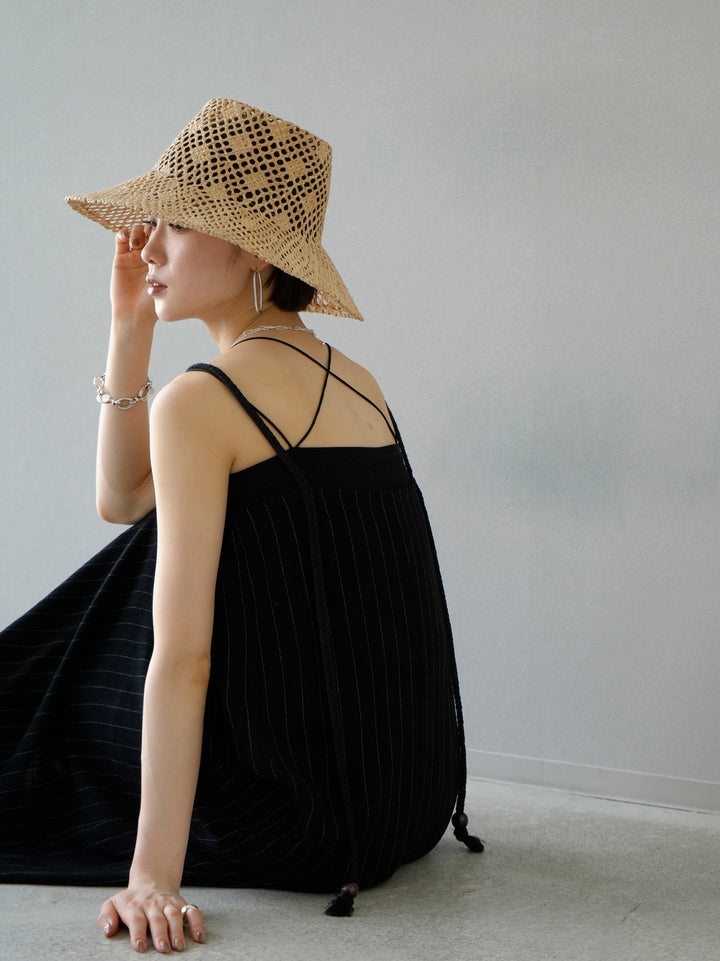 [Pre-order] Cotton linen striped camisole dress/black