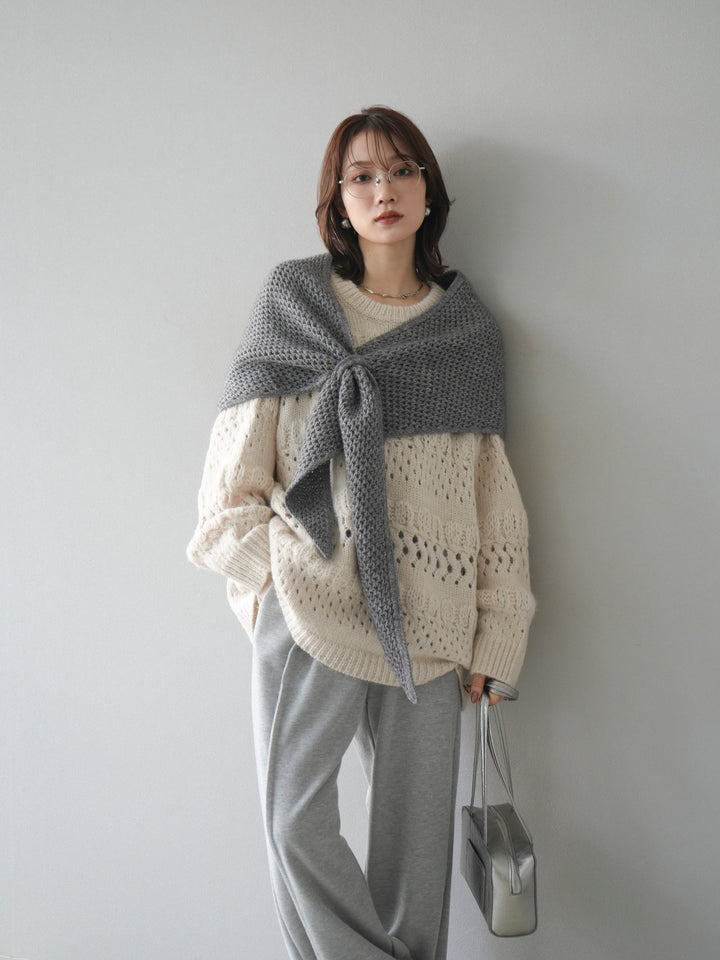 [予約]透かし編みクルーネックニットプルオーバー/ivory