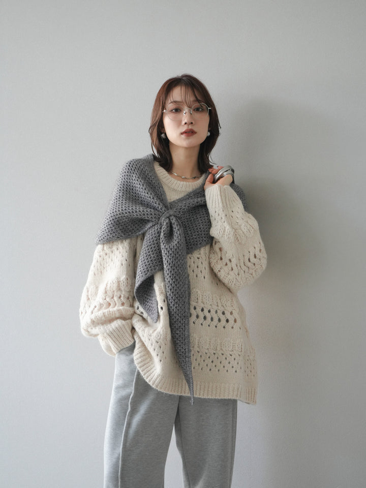 [予約]透かし編みクルーネックニットプルオーバー/ivory