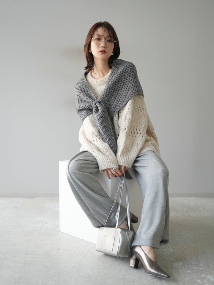 [予約]透かし編みクルーネックニットプルオーバー/ivory