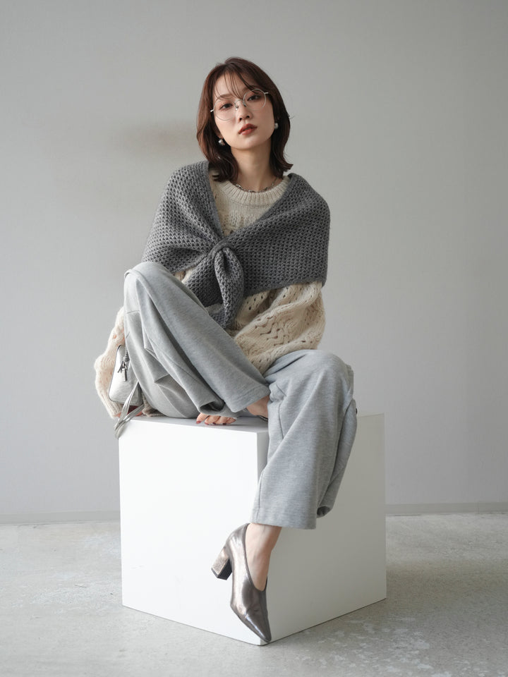 [予約]透かし編みクルーネックニットプルオーバー/ivory