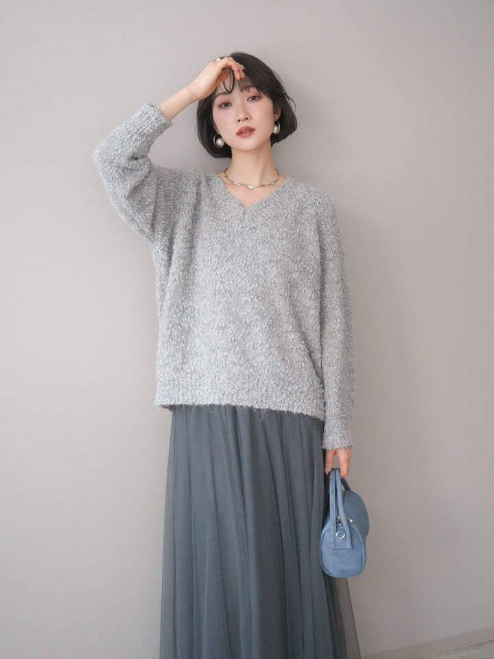 [SET]Vネックスラブニットプルオーバー+選べるアクセセット(2set)