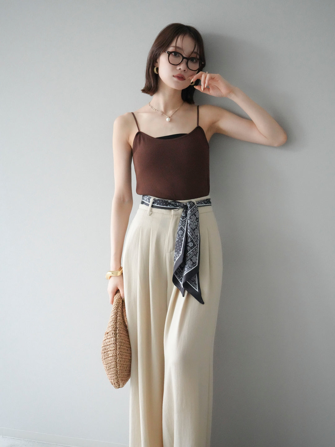 [予約]レーヨンニットキャミソール/ブラウン