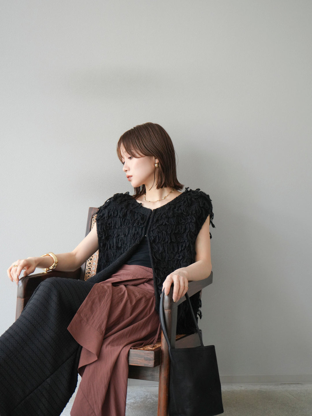 [予約]ループデザインベスト/ブラック