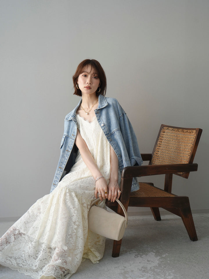 [予約]ギャザー切替レースキャミワンピース/ivory