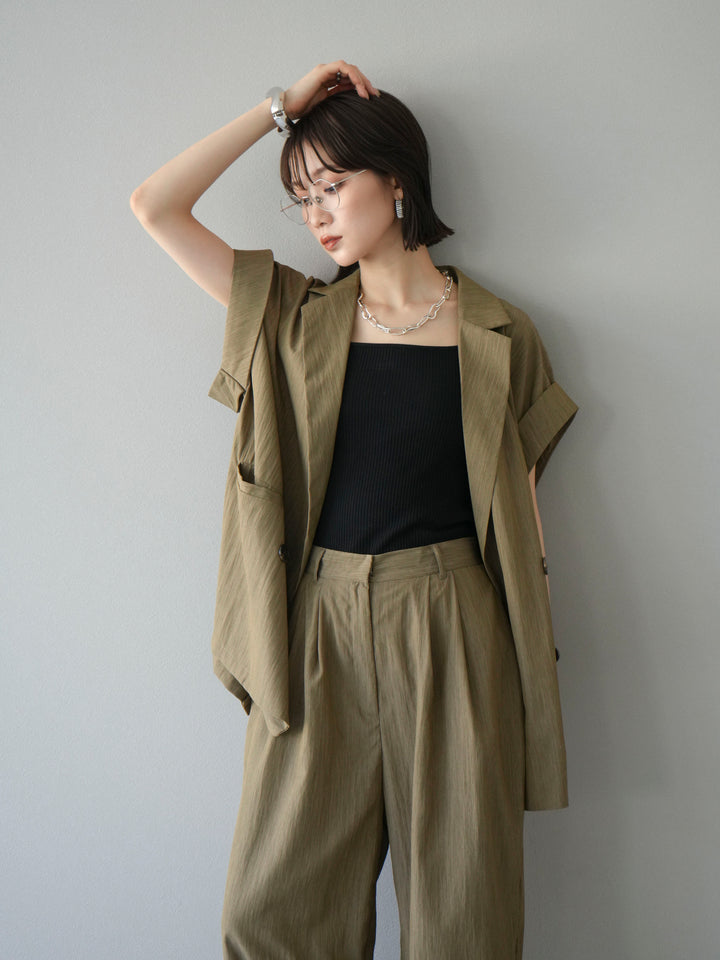 [予約]リネンライクノースリーブダブルジレ/グレージュ