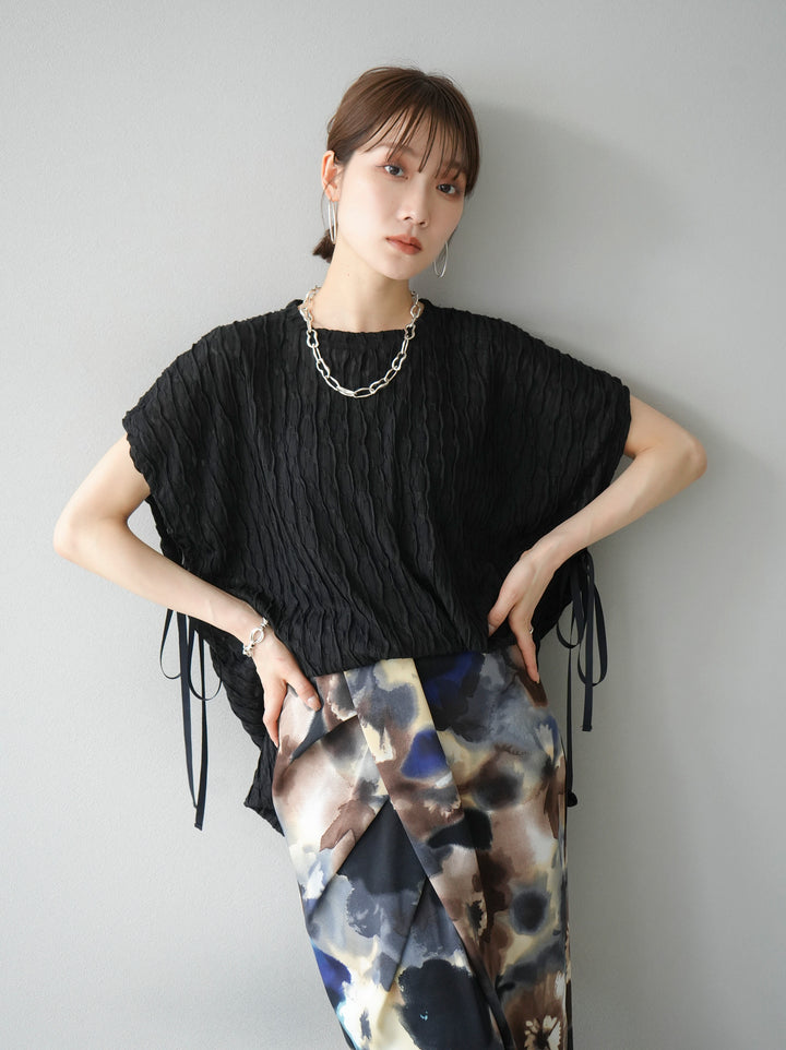 [Pre-order] Arm shirring sheer design mellow pullover/black