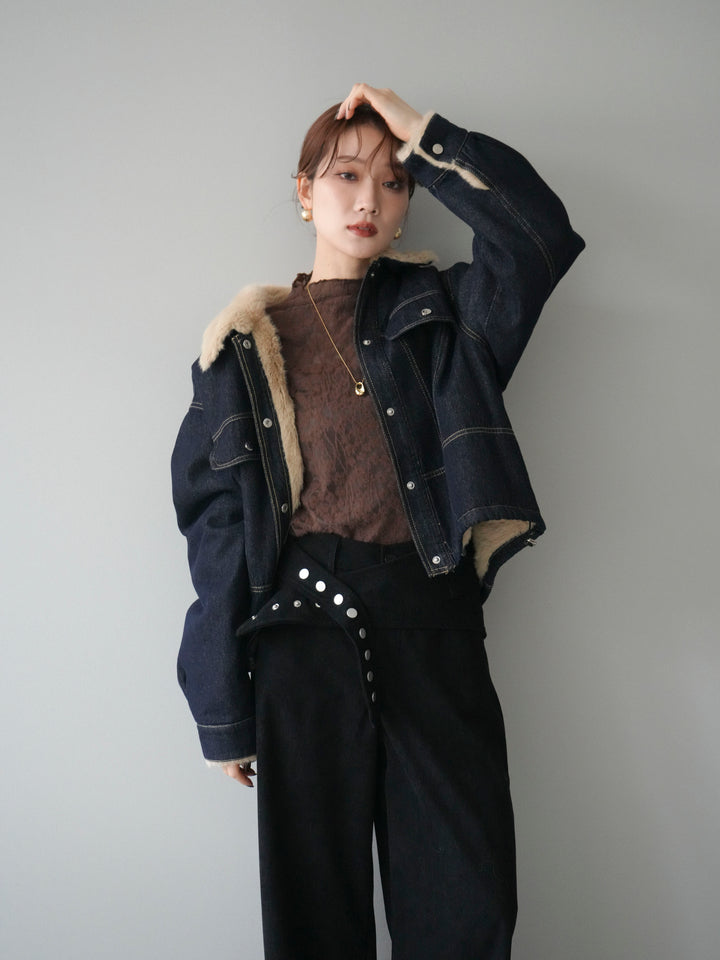 [予約]デニム×ファーステンカラーショートジャケット/indigo