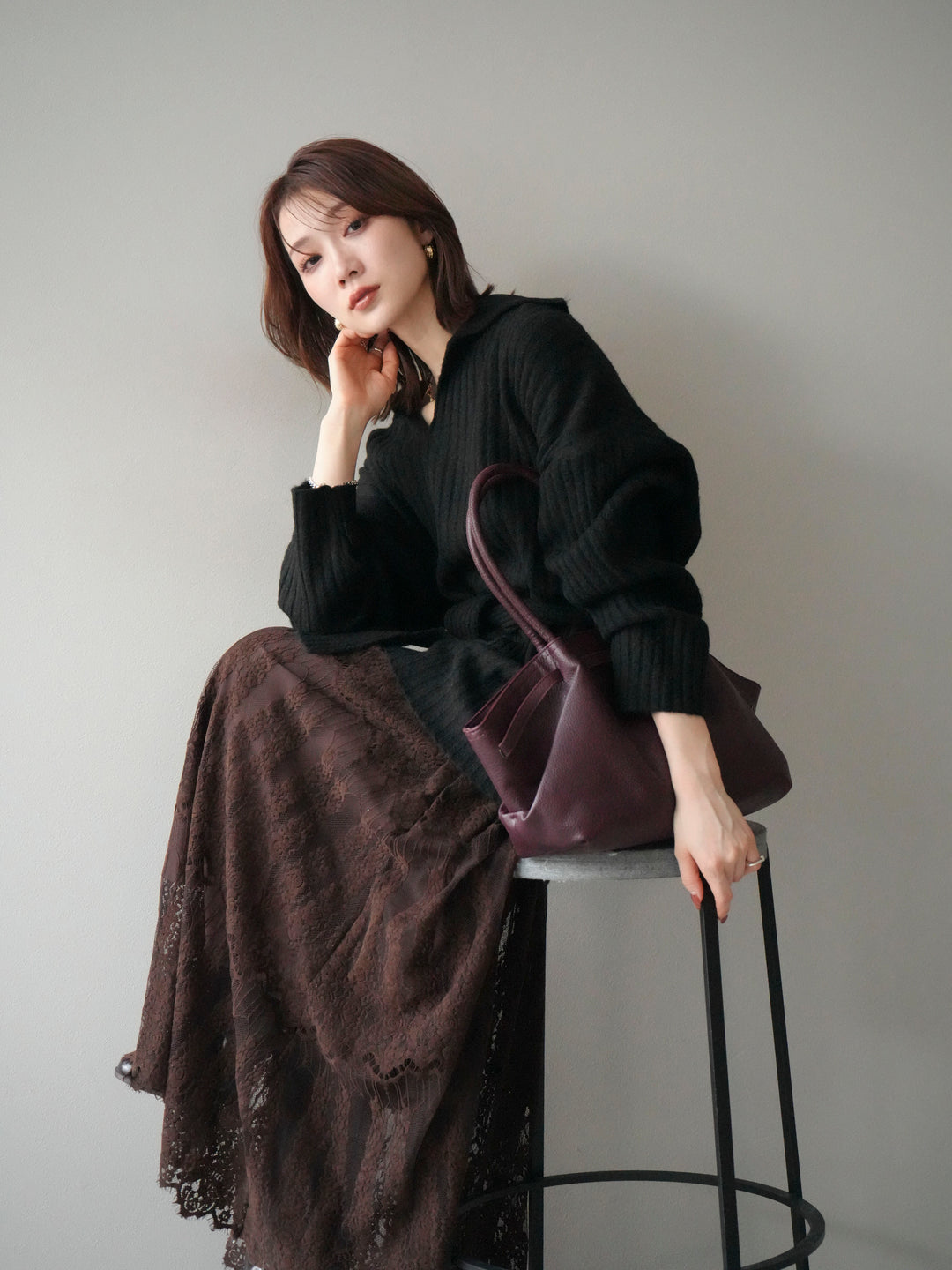 [予約]ワイドリブポロニットプルオーバー/black