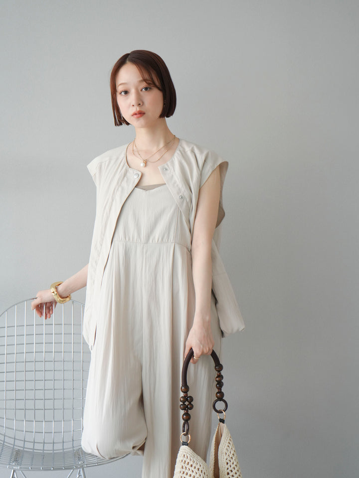 [SET]リネンライクビスチェデザインサロペット+リネンライクドロストバルーンブルゾン(2set)