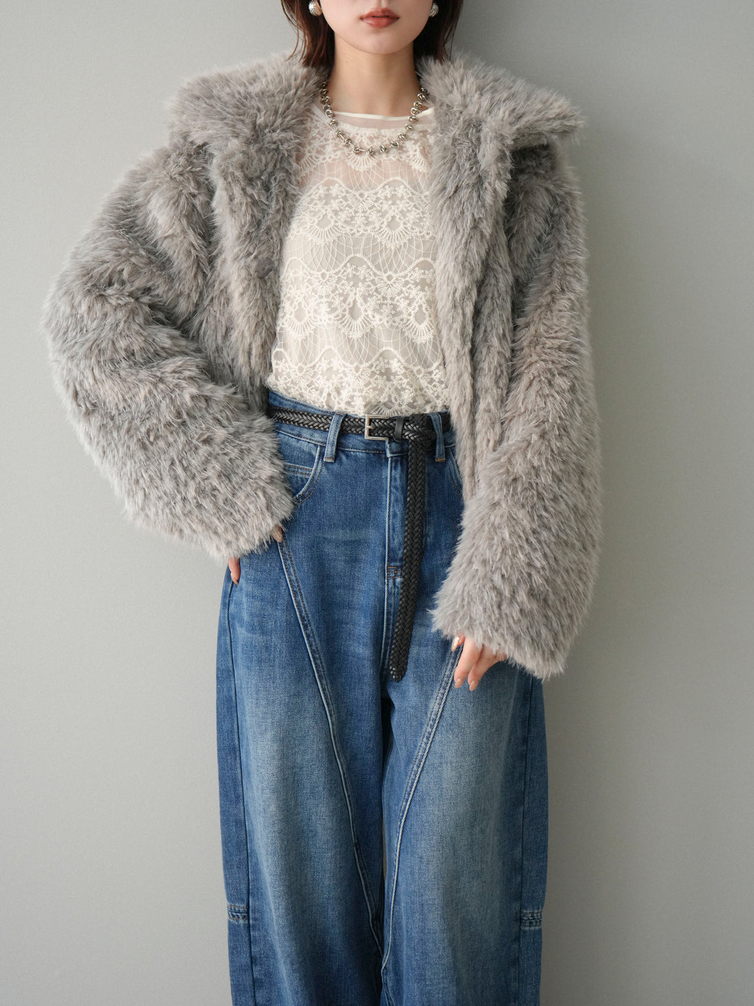 [SET]フェイクファー襟付きショートブルゾン+フェイクファー襟付きショートブルゾン(2set)