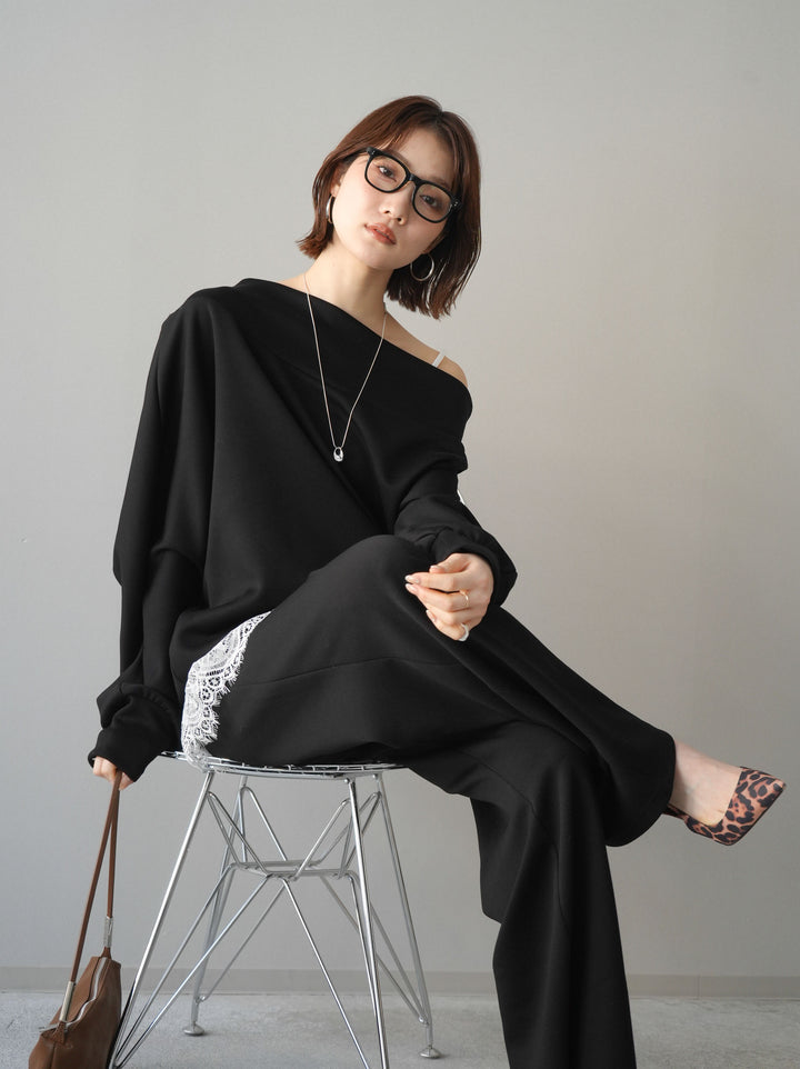 [予約]アシンメトリーオフショルポンチプルオーバー/black