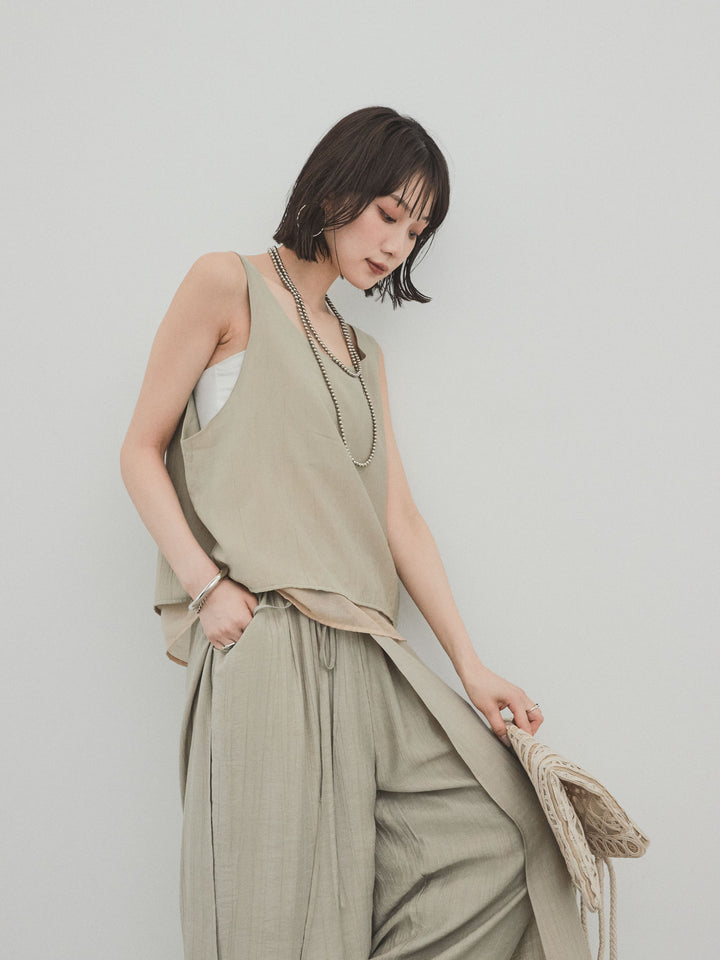 [預購] Washer Satin 薄紗多層背心/卡其米色