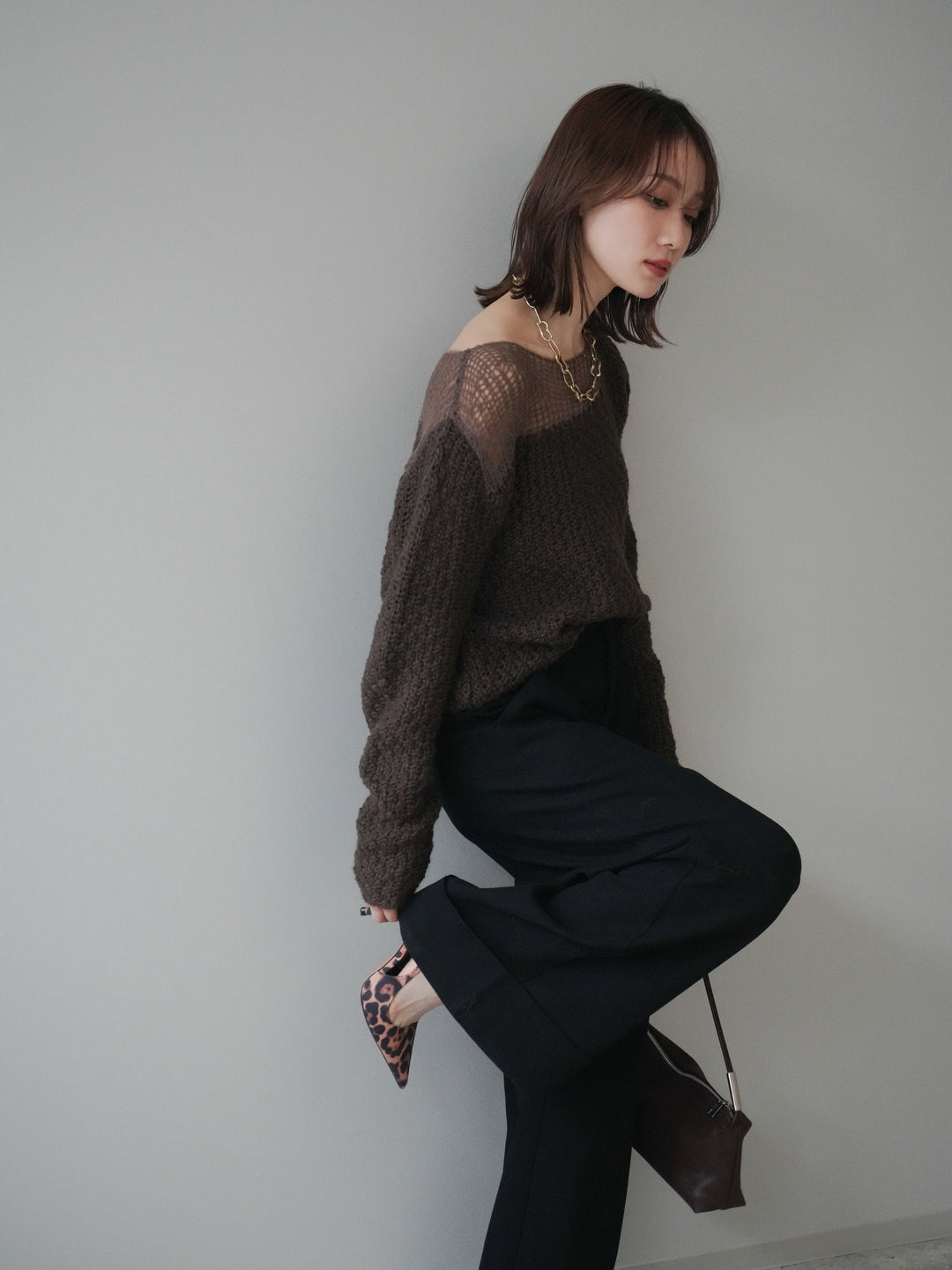 [予約]ダメージデザインニットプルオーバー/brown