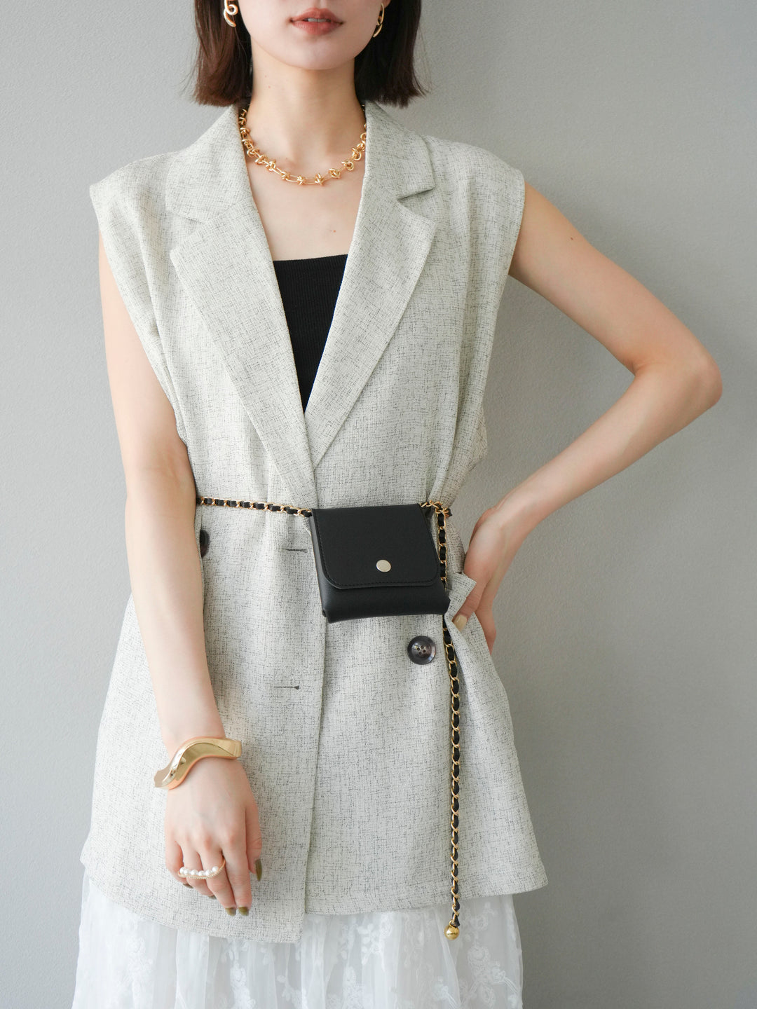 [予約]ミックスツイードジレ/アイボリー