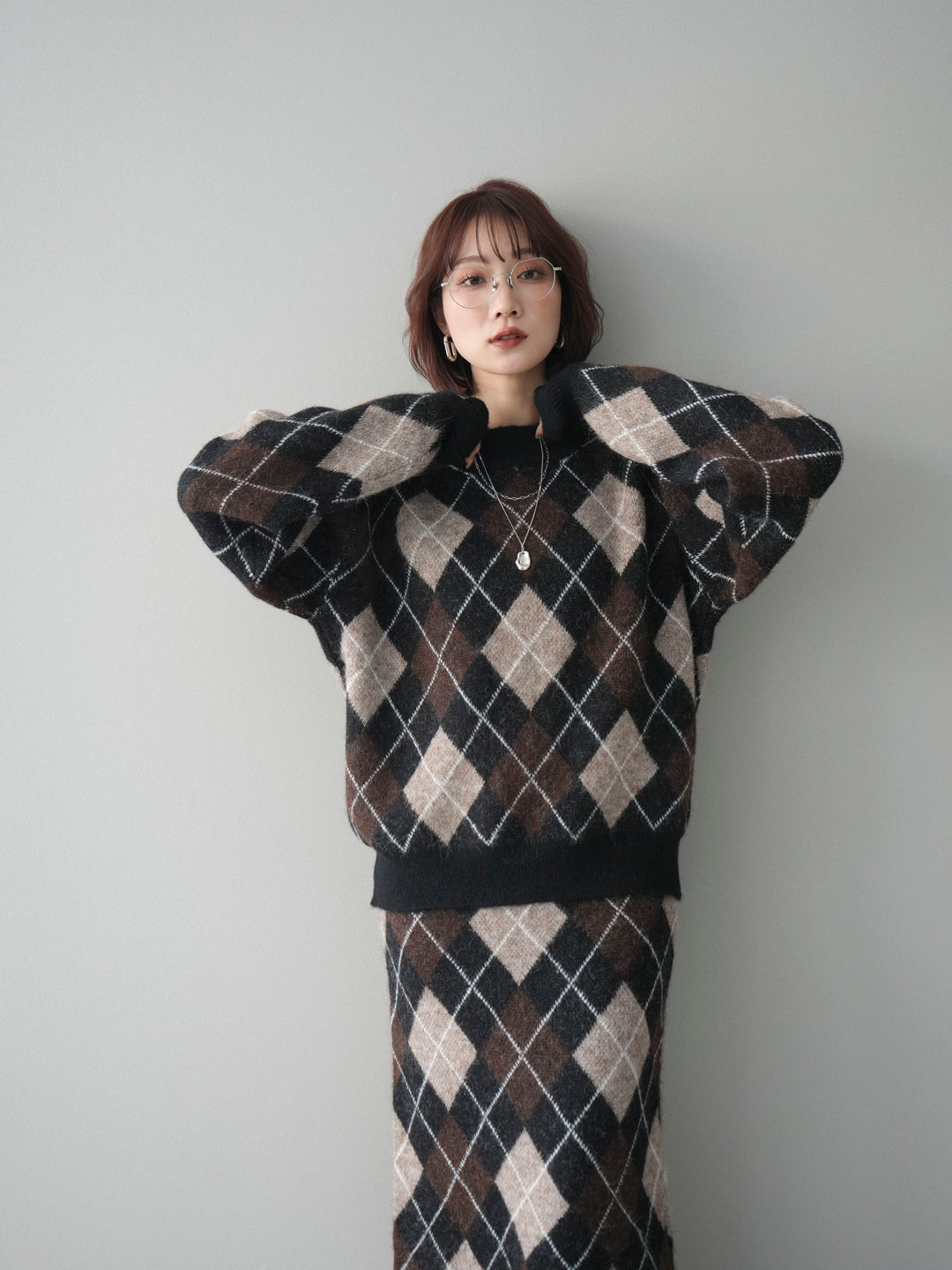 [SET]アーガイルニットプルオーバー&ロングスカートSET UP(2set)