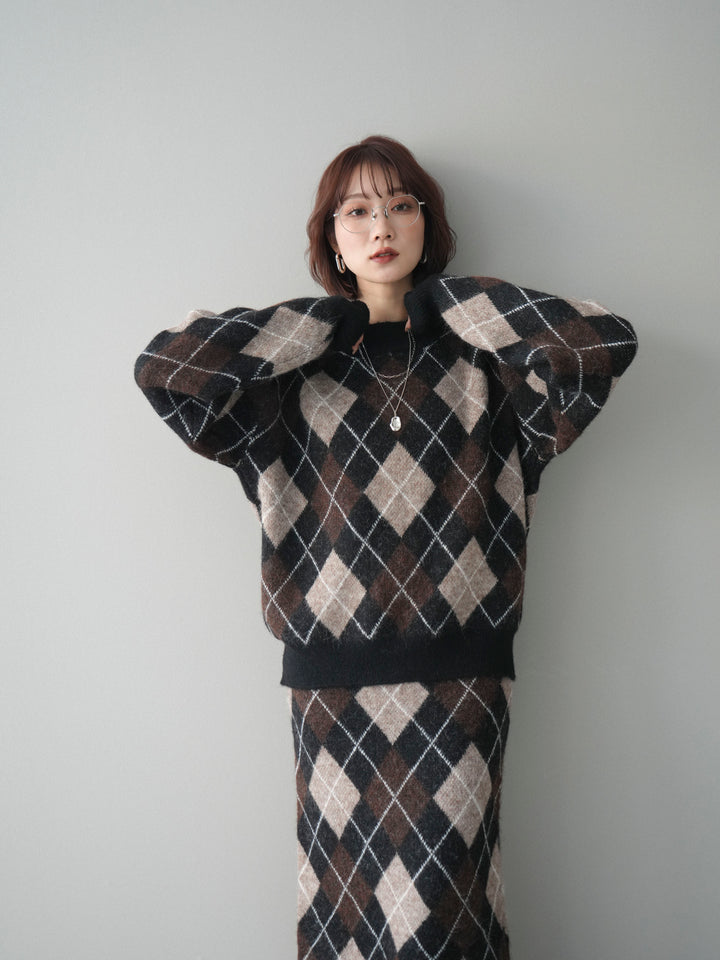 [SET]アーガイルニットプルオーバー&ロングスカートSET UP(2set)