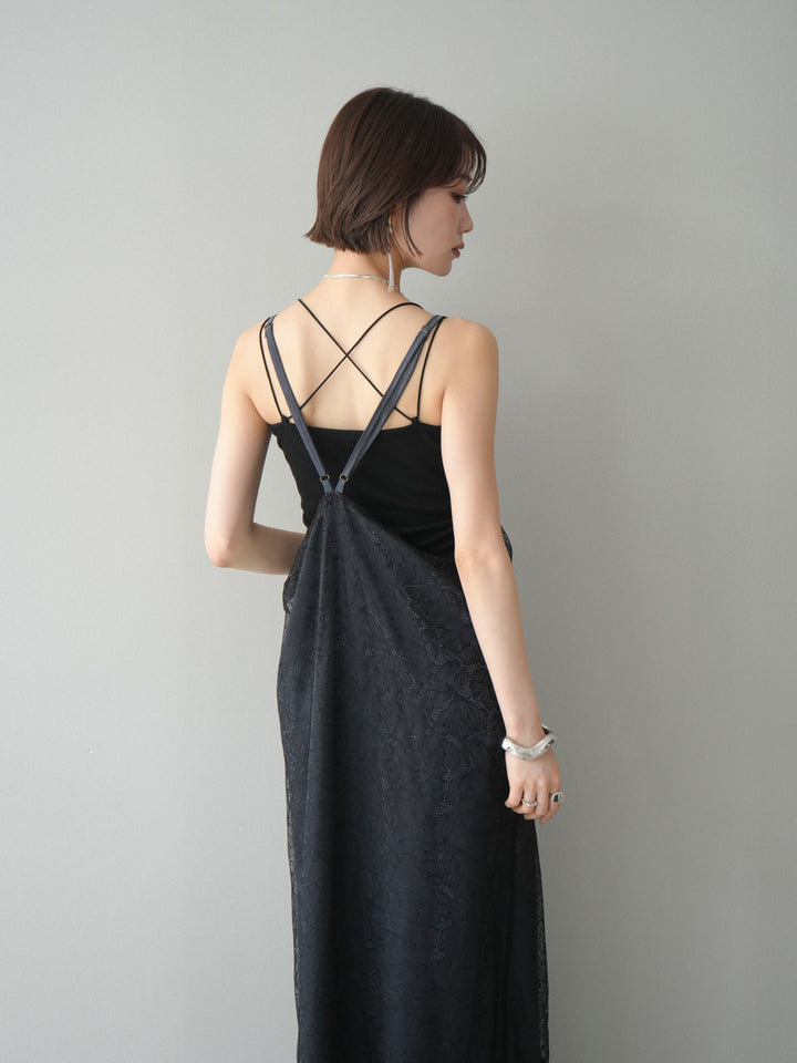 [予約]サテンレースレイヤードキャミワンピース/black