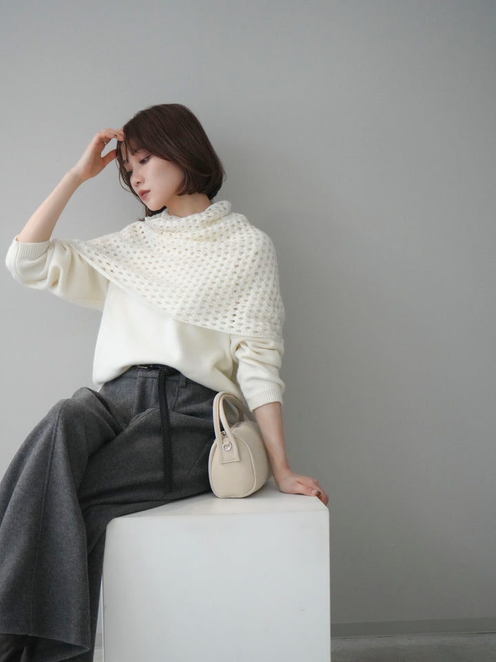 [予約]メッシュケープアンサンブルニットプルオーバー/white