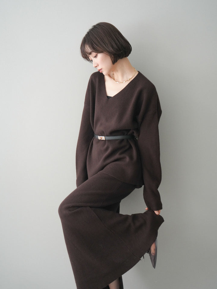 [SET]ベルト付Vネックニット＆スカートSET UP+ベルト付Vネックニット＆スカートSET UP(2set)