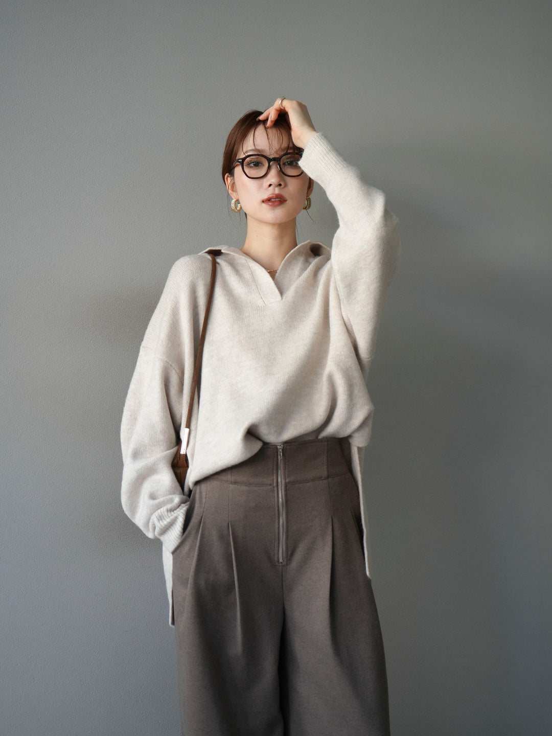 [SET]スキッパーオーバーニットプルオーバー+選べるアクセセット(2set)