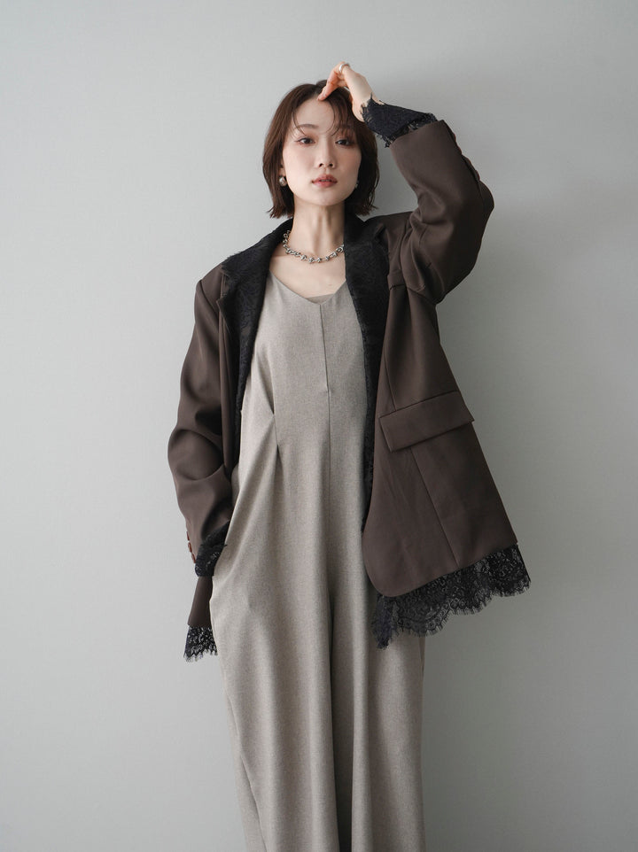 [予約]レースドッキングオーバージャケット/brown