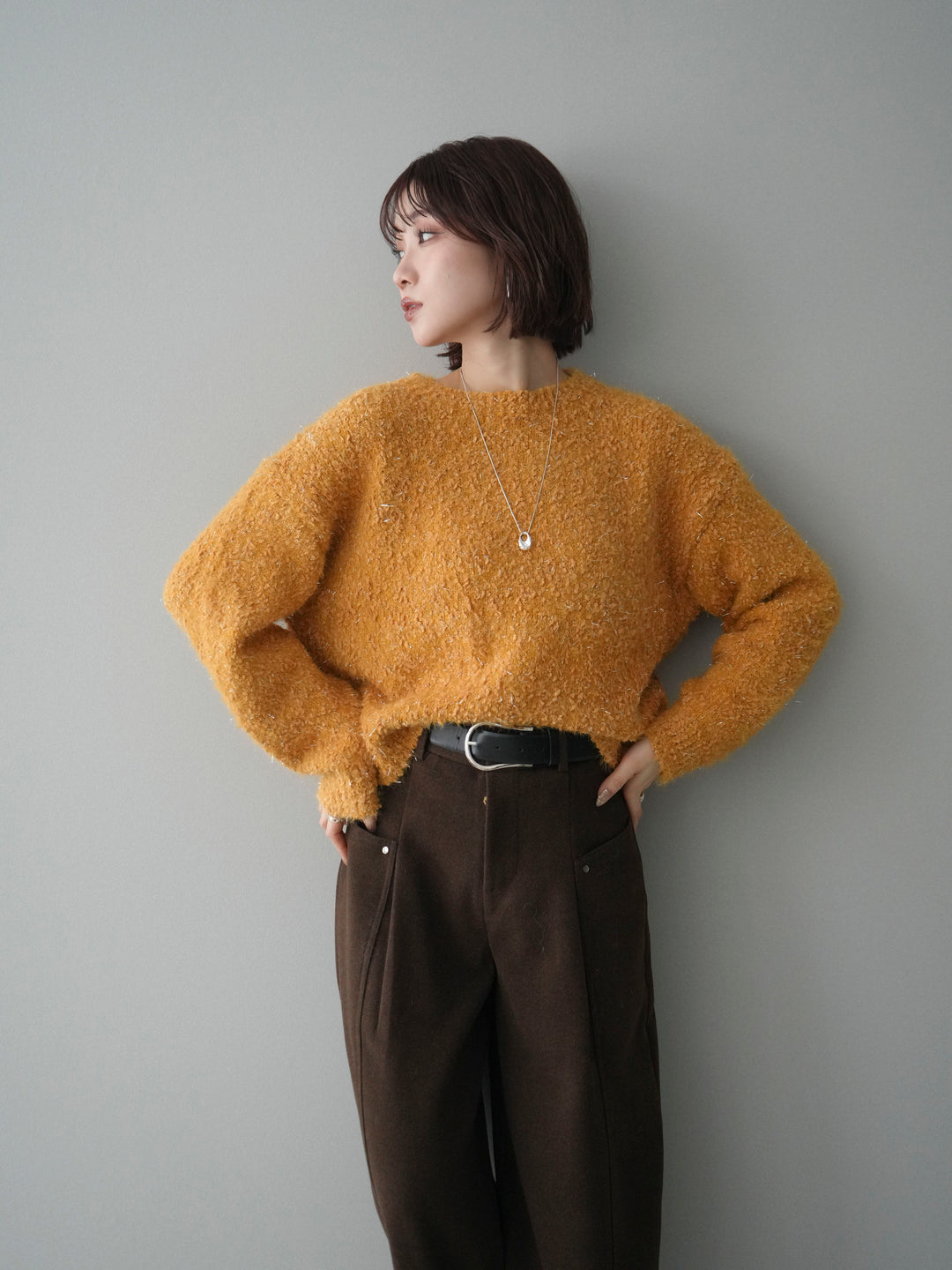 [SET]モールラメミックスヤーンニットプルオーバー+選べるアクセセット(2set)