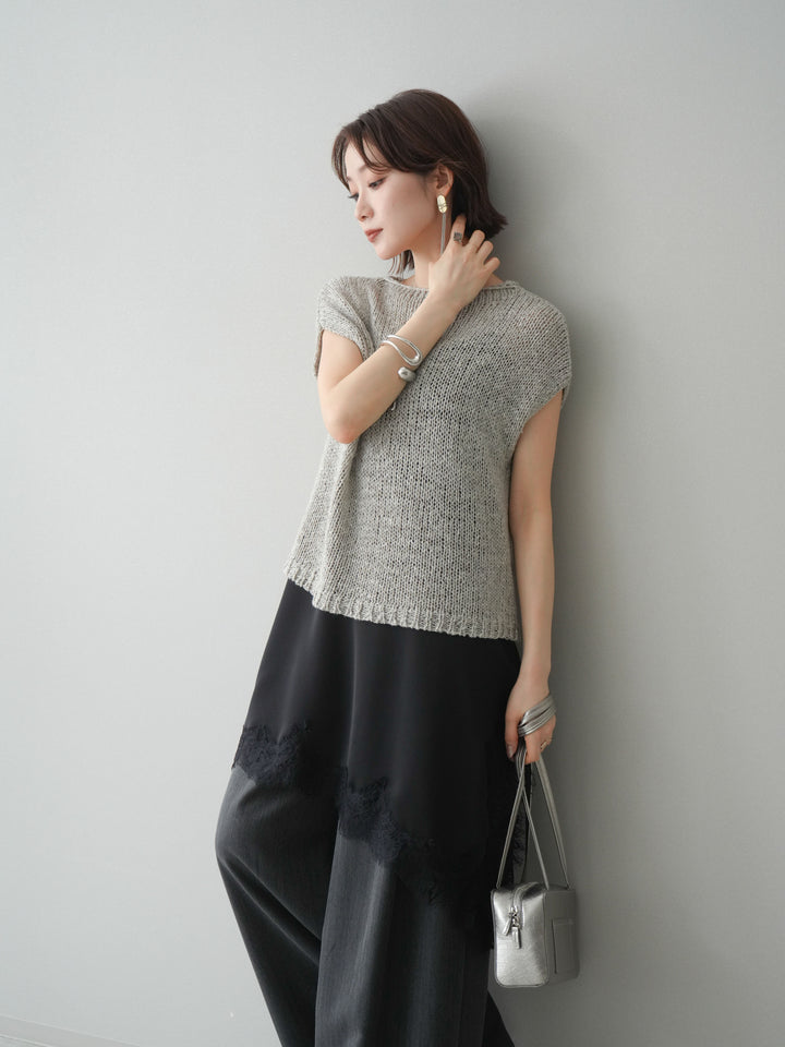 [予約]テープヤーンノースリーブニットトップス/gray