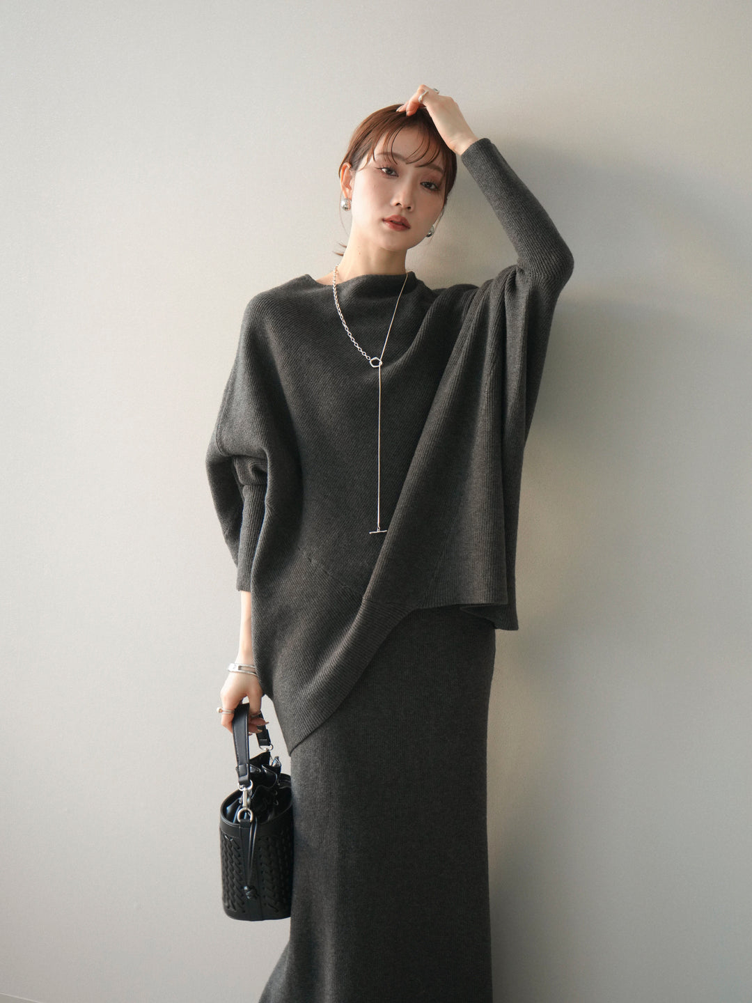 [SET]ウール混ドルマンニット&スカートSET UP(2set)