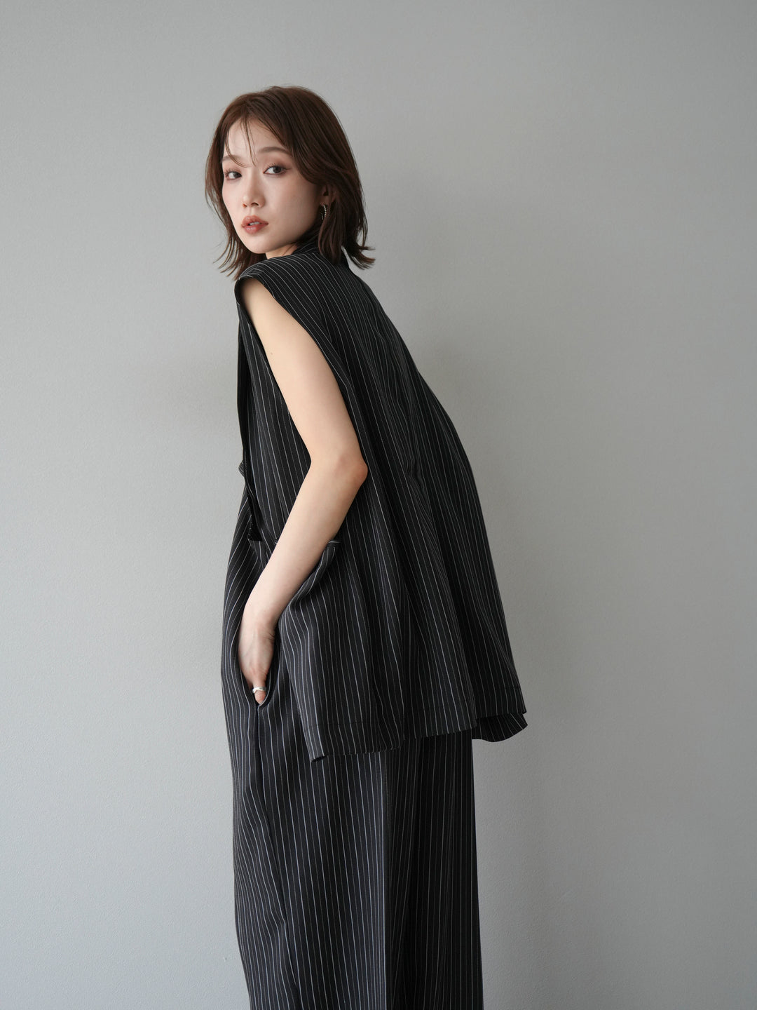 [SET]ヘリンボーンストライプジレ+ヘリンボーンストライプサロペット(2set)