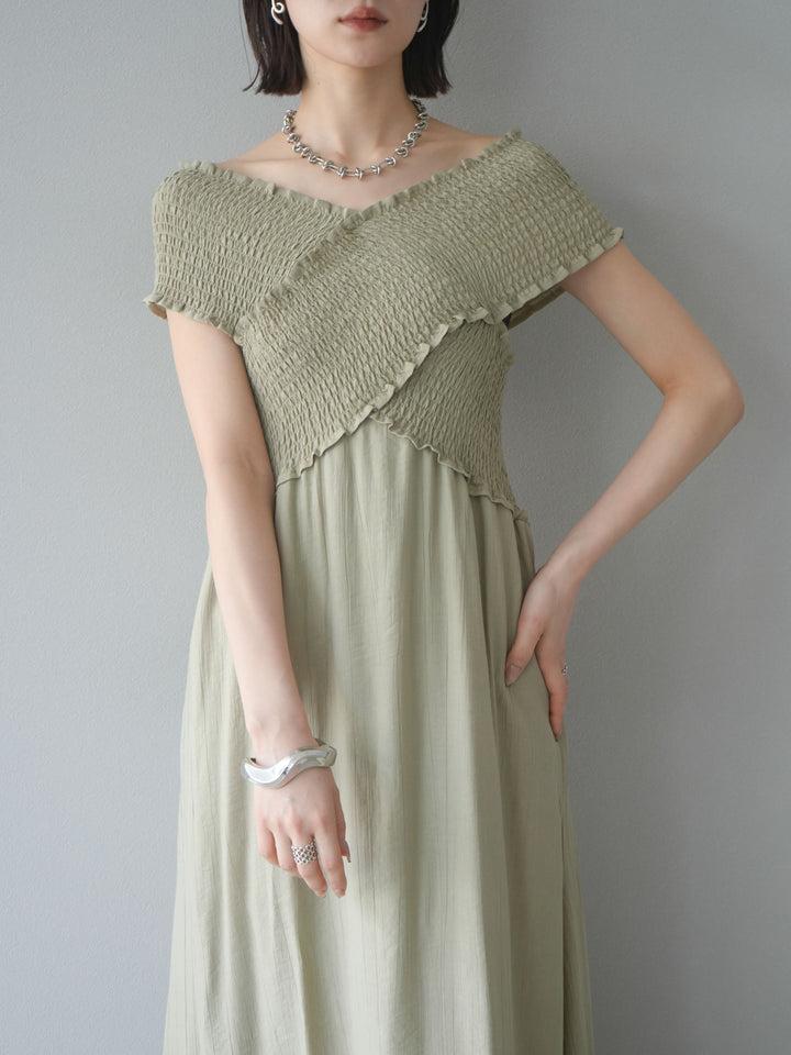 [予約]シャーリングクロスワンピース/グレージュ