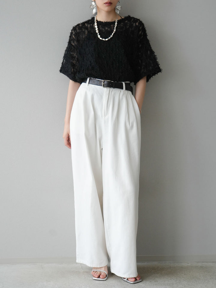 [Pre-order] Fringe Tulle 5/4 Sleeve Over Top/Black